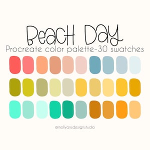 Beach Day Procreate Color Palette, Pastel Palette, Boho Coastal, Rainbow Color Palette, Bright Color Palette, Summer Color Palette, Bold