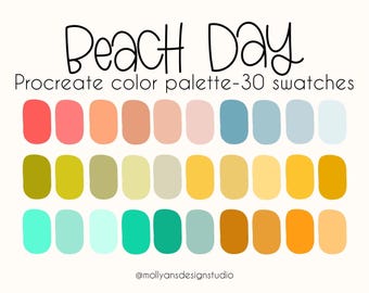 Beach Day Procreate Color Palette, Pastel Palette, Boho Coastal, Rainbow Color Palette, Bright Color Palette, Summer Color Palette, Bold