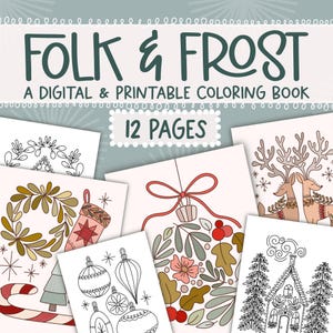 Folk & Frost Digital Coloring Book, Printable Christmas Coloring Book, Nordic Christmas, Scandinavian Folk Art, Adult Coloring Pages, Crafts