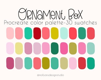 Ornament Box Procreate Color Palette, Bright Christmas Palette, Retro Holiday Palette, Christmas Color Swatches, Digital Download