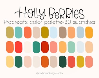 Holly Berries Procreate Color Palette, Bright Cheerful Color Palette, Retro Christmas, Vintage Christmas Palette, Instant Download, Festive