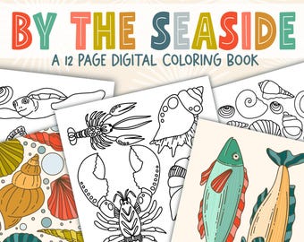 By The Seaside Digital Coloring Book, Printable Coloring Pages, Coloring for Adults, Easy to Color Pages, Beach Coloring Pages, Kid Crafts