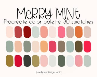 Merry Mint Procreate Color Palette, Christmas Color Palette, Retro Holiday Color Palette, Bright Cheerful Color Palette, Retro Christmas