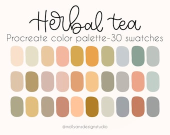 Herbal Tea Procreate Color Palette, Groovy Retro Color Palette, Soft Color Palette, 70s Procreate Color Palette, Pastel Color Palette,