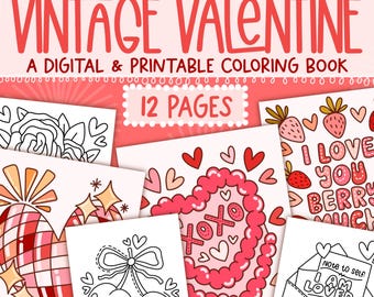 Vintage Valentine Digital Coloring Book, Cute Valentines Day Crafts, Easy to Color Pages, Retro Valentine, Girly Coloring Pages, Crafts