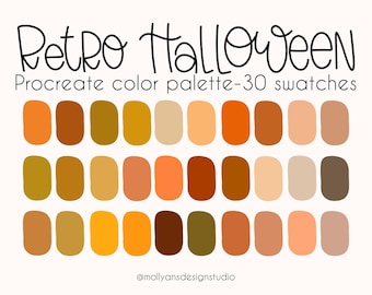 Retro Halloween Procreate Color Palette, 70s Halloween Palette, Spooky Season Colors, Retro Fall Color Palette, Terra Cotta Color Palette