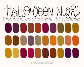 Halloween Night Procreate Color Palette, Academia Palette, Instant Download, Spooky Season Colors, Moody Fall Palette, Dark Color Palette