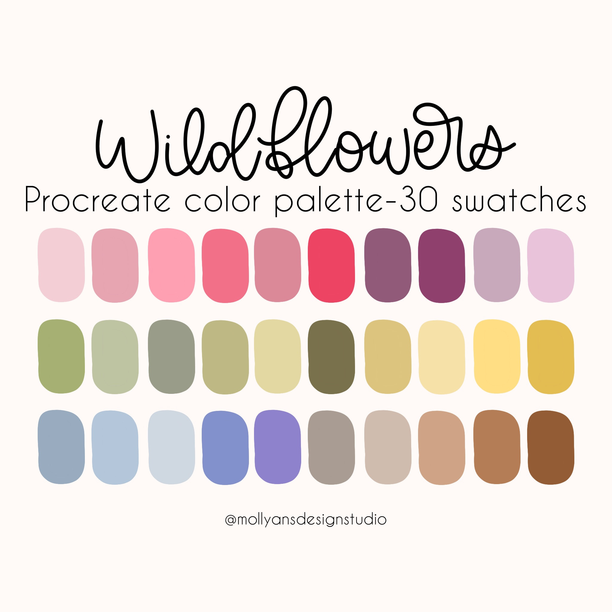 Wildflowers Procreate Color Palette â 30 Boho Spring Swatches, Instant Digital Download for Branding & Illustration