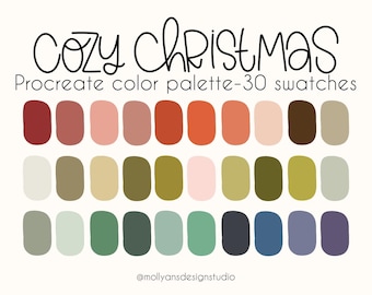 Cozy Christmas Procreate Color Palette, Boho Christmas Palette, Muted Christmas Color Palette, Digital Download, Holiday Color Palette