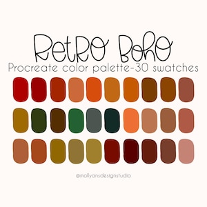 Retro Boho Procreate Color Palette, Instant Download, Digital, Retro Rainbow Palette, Moody Rainbow Color Palette, Vintage Boho Palette