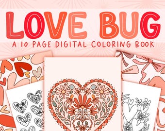 Love Bug Digital Coloring Book, Valentines Coloring Pages, Cute Valentine Worksheets, Classroom Activities, Easy To Color Crafts, Folk Art