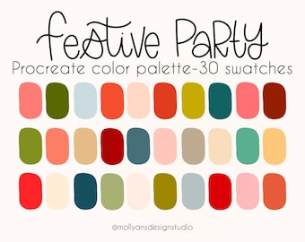Festive Party Procreate Color Palette, Bright Color Palette, Vibrant Color Palette, Holiday Color Palette, Christmas Color Palette, Retro