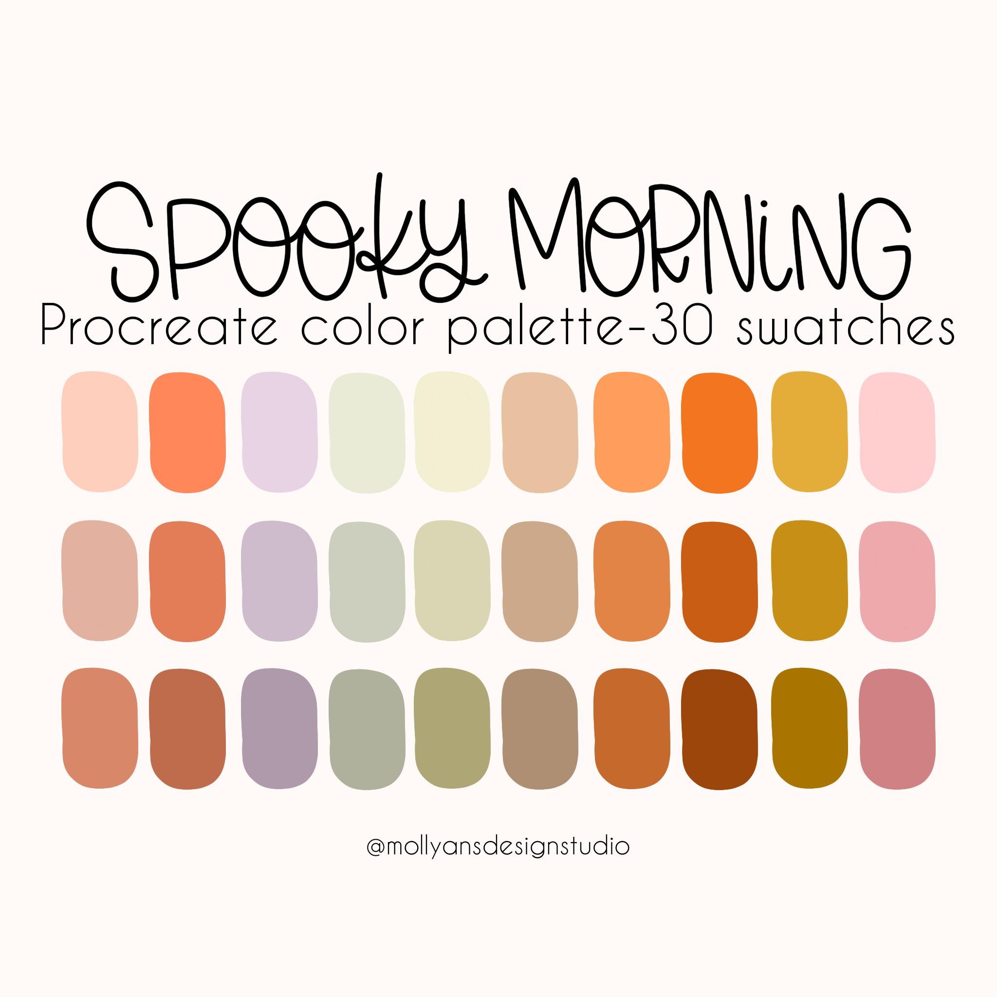 Paleta de colores para Procreate Spooky Morning – Swatches boho pastel de Halloween y otoño, 30 colores, descarga instantánea