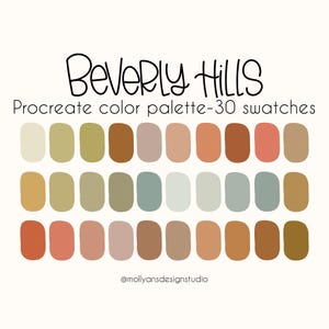 Beverly Hills Procreate Color Palette, 30 Color Swatches, Boho Pastel Digital Color Palette, Calming Brand Color Palette, Muted Palette