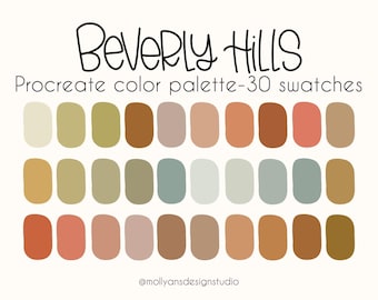 Beverly Hills Procreate Color Palette, 30 Color Swatches, Boho Pastel Digital Color Palette, Calming Brand Color Palette, Muted Palette