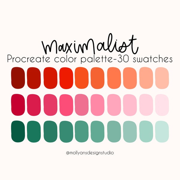 Maximalist Procreate Color Palette, 30 Swatches, Bold, Bright, Digital Download, Bold Rainbow Palette, Summer Colors