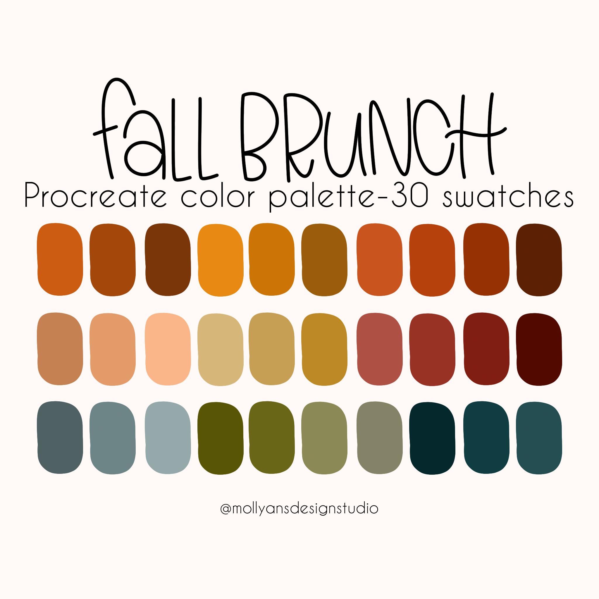 Paleta Procreate Fall Brunch – Boho retro para Halloween, otoño con mood, tonos cálidos Dark Academia