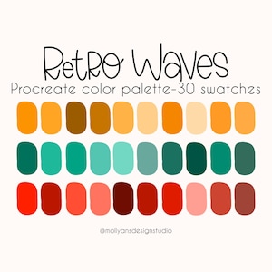 Retro Waves Procreate Color Palette, 30 Swatches, Bold Branding Palette, Bright Retro Color Palette, Retro Colors, Beach Color Palette