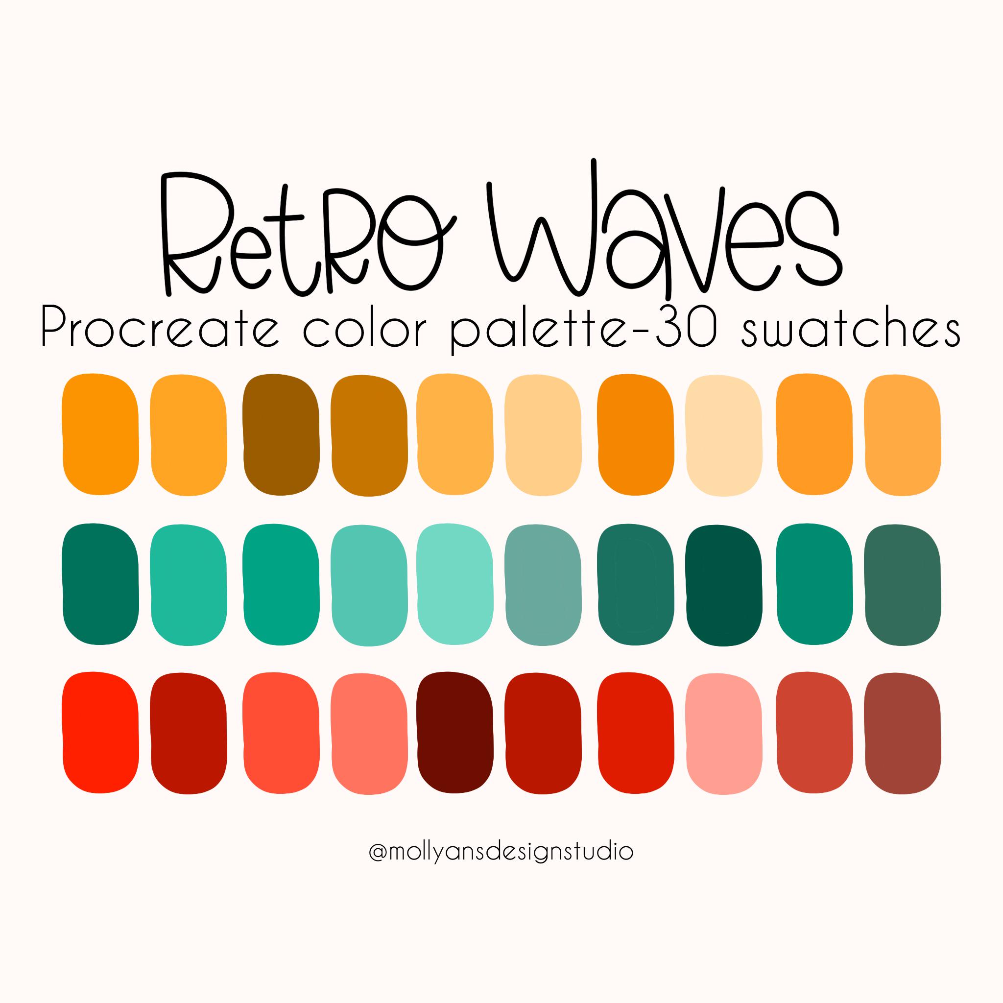 Retro Waves Procreate Color Palette â 30 Bold Bright Swatches for Vintage Beach Branding