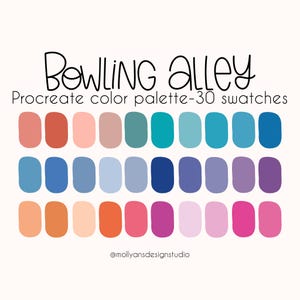Bowling Alley Procreate Color Palette, Retro Color Palette, Nostalgic Color Palette, Retro Branding Colors, Retro Rainbow Palette