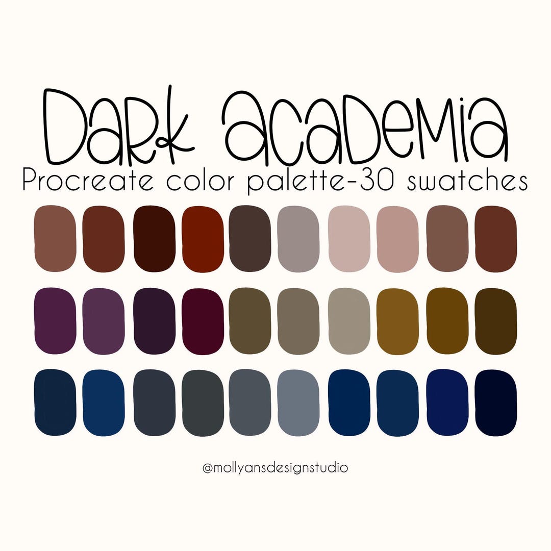 Dark Academia Procreate Color Palette, Digital Download, Bookish Color Palette, Book Lover Color ...