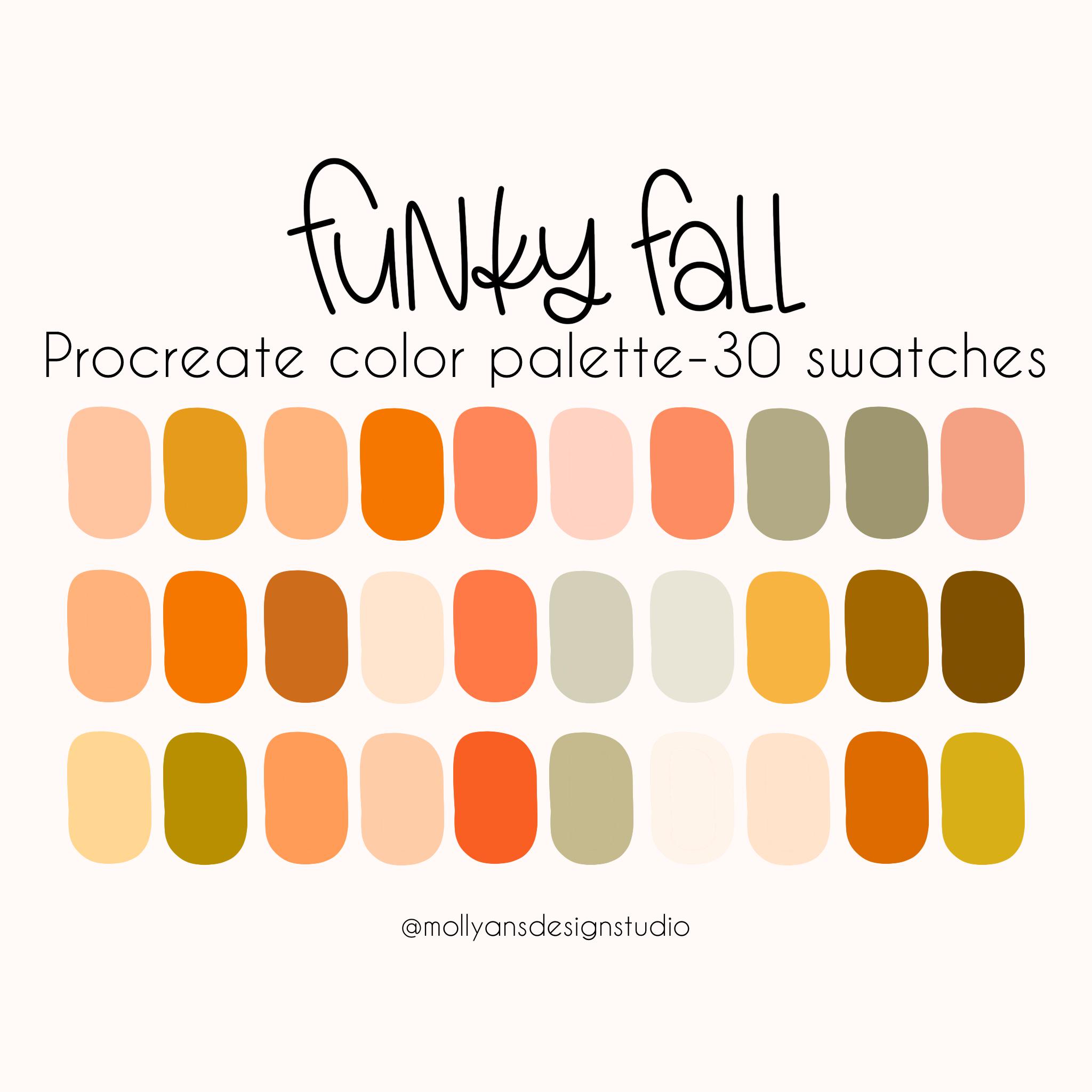 Paleta de colores para Procreate Funky Fall – Muestras retro boho setenteras, descarga digital instantánea