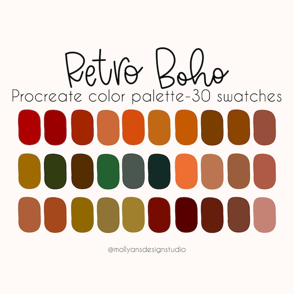 Retro Boho Procreate Color Palette, Instant Download, Digital, Retro Rainbow Palette, Moody Rainbow Color Palette, Vintage Boho Palette