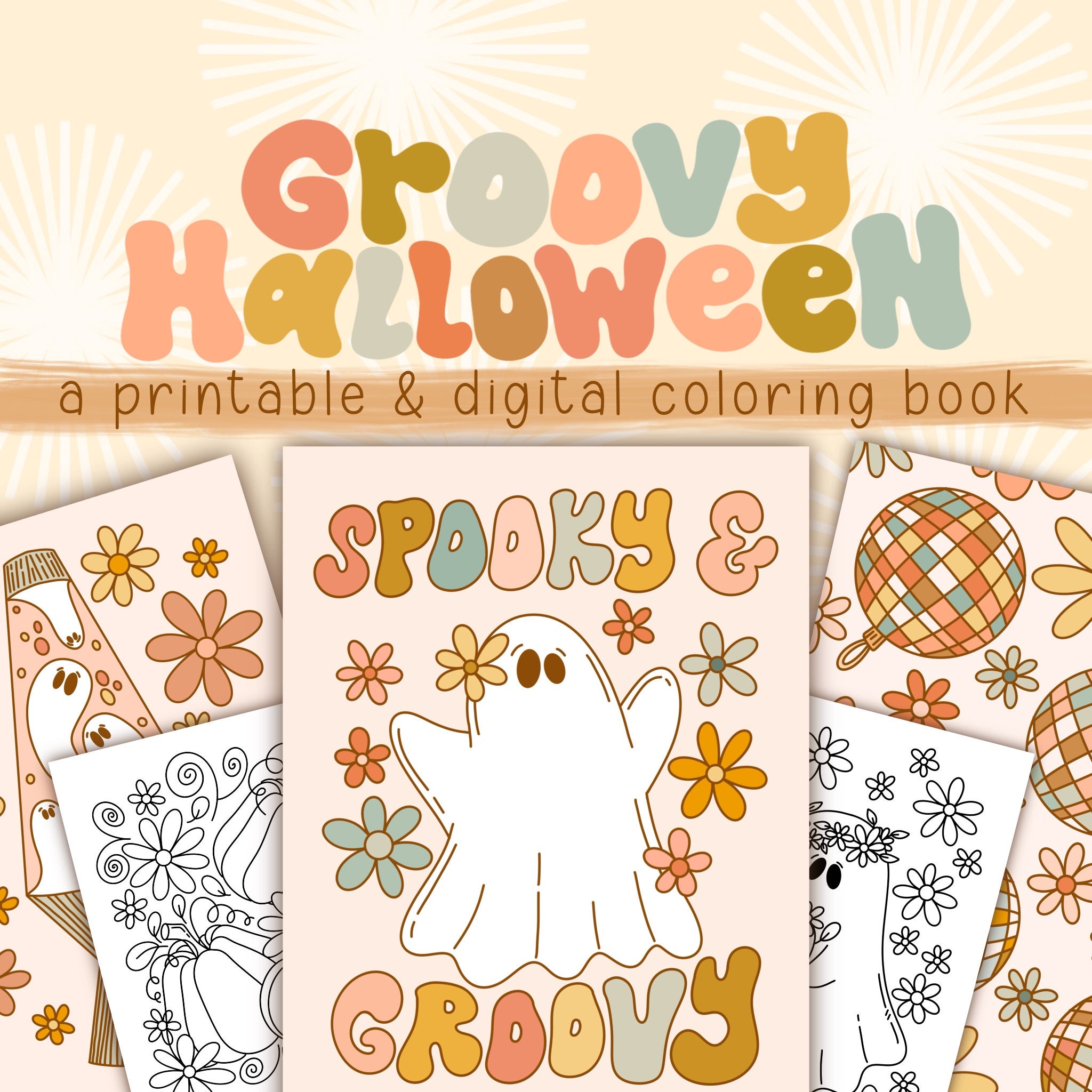 Groovy Halloween Digital Coloring Book – Printable Retro Pages for Kids & Adults, Procreate-Friendly Workbook