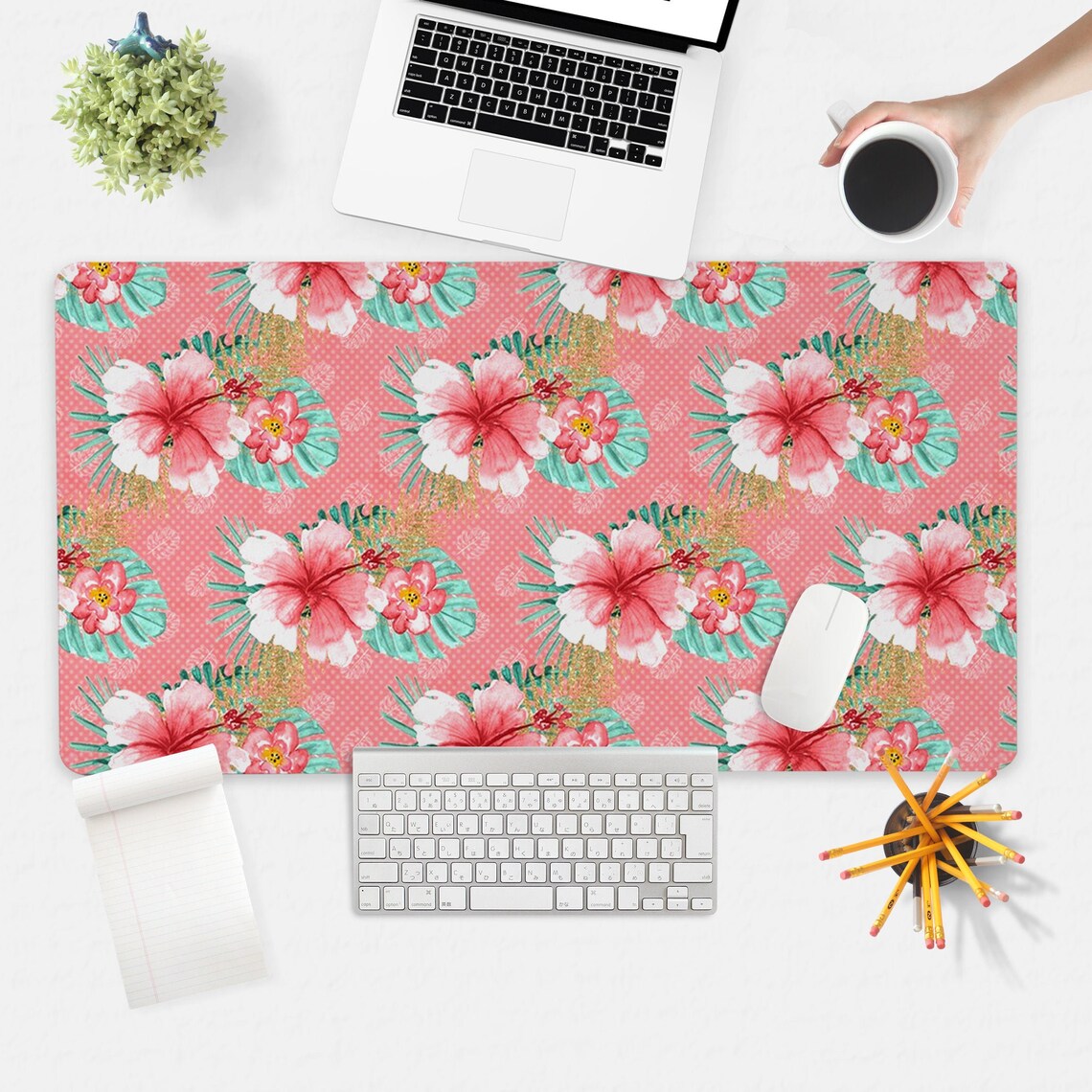 Pink Flowers Floral Desk Pad Desk Mat Plants Mousepad Large Etsy UK