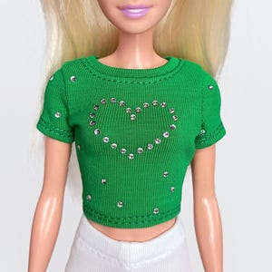Green T-shirt with rhinestones for 11.5 inch female doll