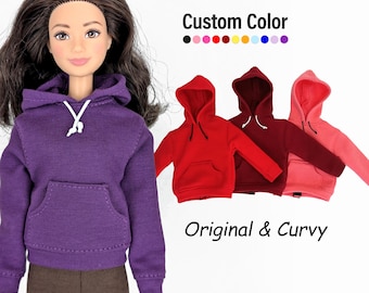 Hoodies for 11.5-Inch Female Dolls. Original or Curvy Size - Custom Color