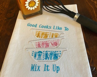 Vintage Pyrex embroidered Flour Sack Towel: Butterprint Pattern, Kitchen Decor