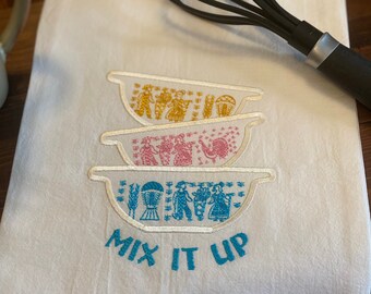 Vintage Pyrex Flour Sack Towel: Embroidered Butterprint Pattern, Kitchen Decor