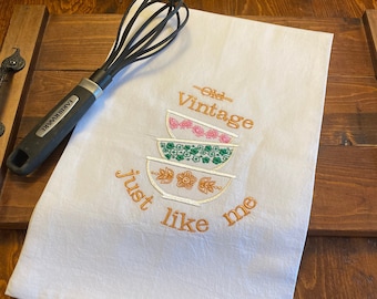 Embroidered vintage Pyrex Flour Sack Towel. Kitchen towel