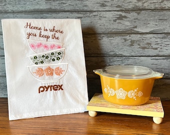 Embroidered Pyrex Flour Sack Towel: Pink Daisy, Spring Blossom