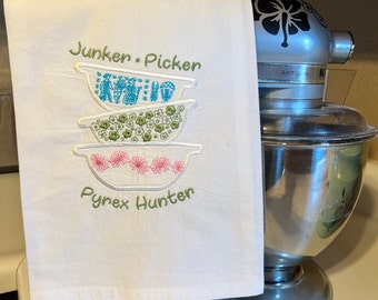 Vintage Pyrex embroidered Flour Sack Towel: Butterprint, Spring Blossom, and Pink Daisy