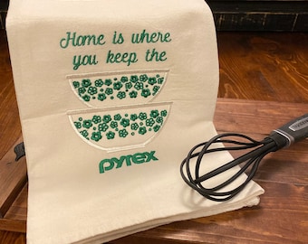 Embroidered Vintage Pyrex Flour Sack Towel: Spring Blossom Pattern Pyrex Kitchen Decor