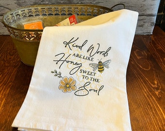 Embroidered Bee Flour Sack Kitchen Towel – Honeycomb Farmhouse Decor