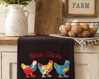 Chickens appliqued and on a Kitchen Towel. Farm Chicks