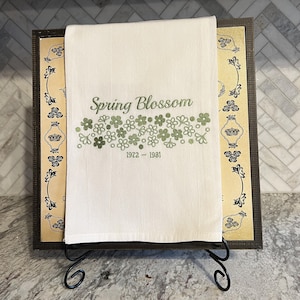 Pyrex Spring Blossom design embroidered on a flour sack towel. With or without dates. Also known as Crazy Daisy.  Pyrex collector gift