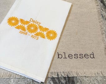 Vintage Pyrex Daisy pattern embroidered on a Flour Sack Towel: