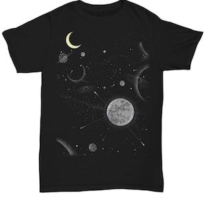 Astronomy Shirt Celestial Moon Phase Tshirt Galaxy Stars Boho Cosmic Outer Space Tee Shirt
