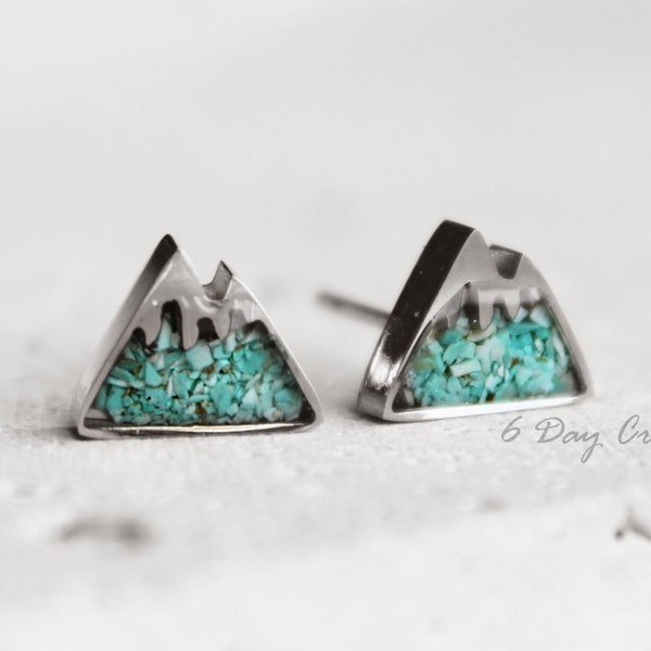 Turquoise stone mountain earrings | unique wanderlust jewelry | nature accessory | minimalistic gift for her | cute stud earrings | colorful