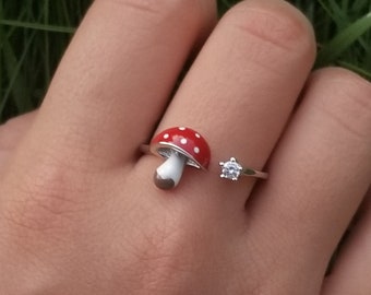 Pilz Ring | 925 Sterling Silber | verstellbarer Schmuck | süßes minimalistisches Accessoire | Statement Ring | schönes Geschenk für Sie | hypoallergen