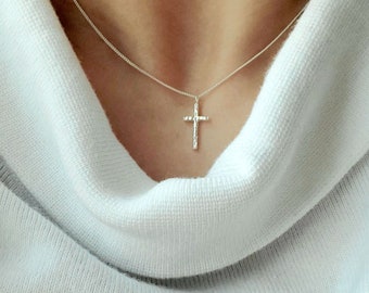 Hammered cross | .925 sterling silver | dainty Christian necklace | delicate faith jewelry | Biblical accessory | gift for her | minimalist