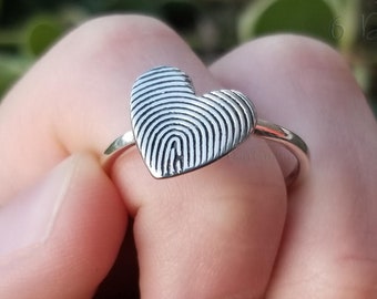 s925 Fingerprint heart ring | solid sterling silver | valentine | couple gift | hypoallergenic | simple thumbprint | girlfriend wife