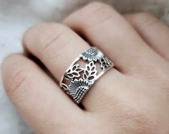 Sunflower Statement Ring | .925 sterling silver | Floral Garden ring | hypoallergenic | Gift for Wife Daughter Girlfriend