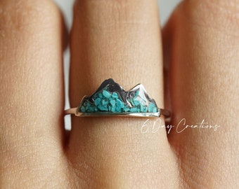 Bague turquoise véritable | Argent sterling .925 | pierres concassées uniques | hypoallergénique | bijoux tendance bohème | détaillé | forme de montagne