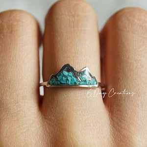 Genuine Turquoise ring | .925 sterling silver | unique crushed stones | hypoallergenic | boho statement jewelry | detailed | mountain shape