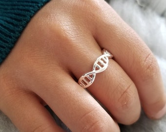 DNA ring | 925 sterling silver plated | adjustable | minimalistic stacking ring | statement accessory | science teacher gift | simple